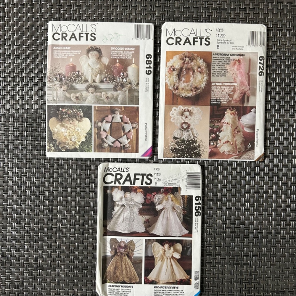 3 McCalls Crafts Pattern 6156 6726 6819 Victorian Christmas Angels Wreath Orname